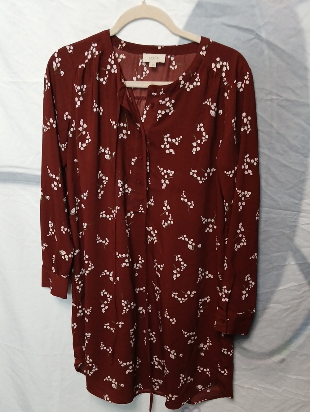 LOFT Maroon Floral Split-Neck Tunic